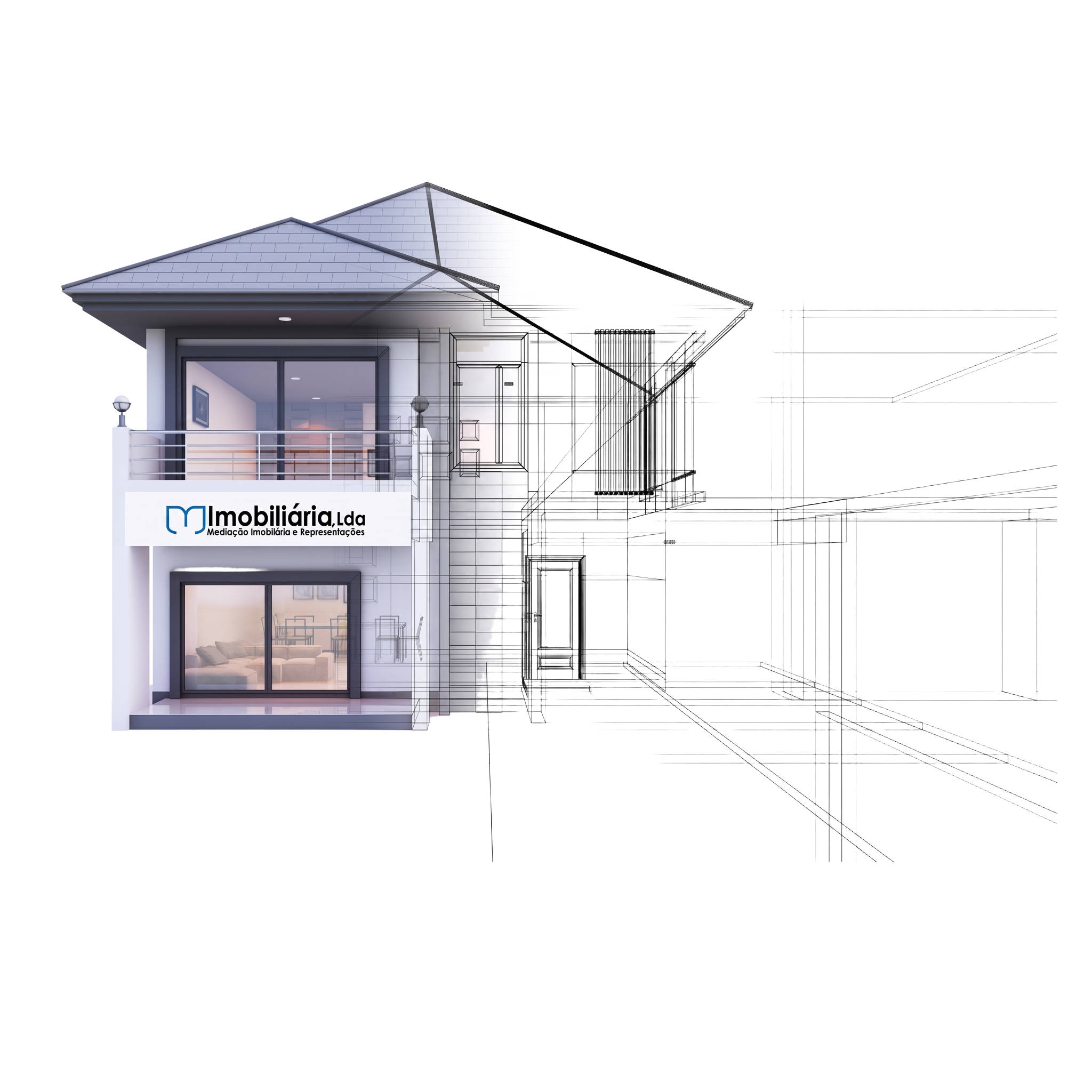 Ilustração arquitetónica de uma casa da M Imobiliaria